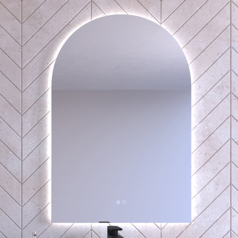 Kyra 900 x 600mm Arched LED Bathroom Mirror