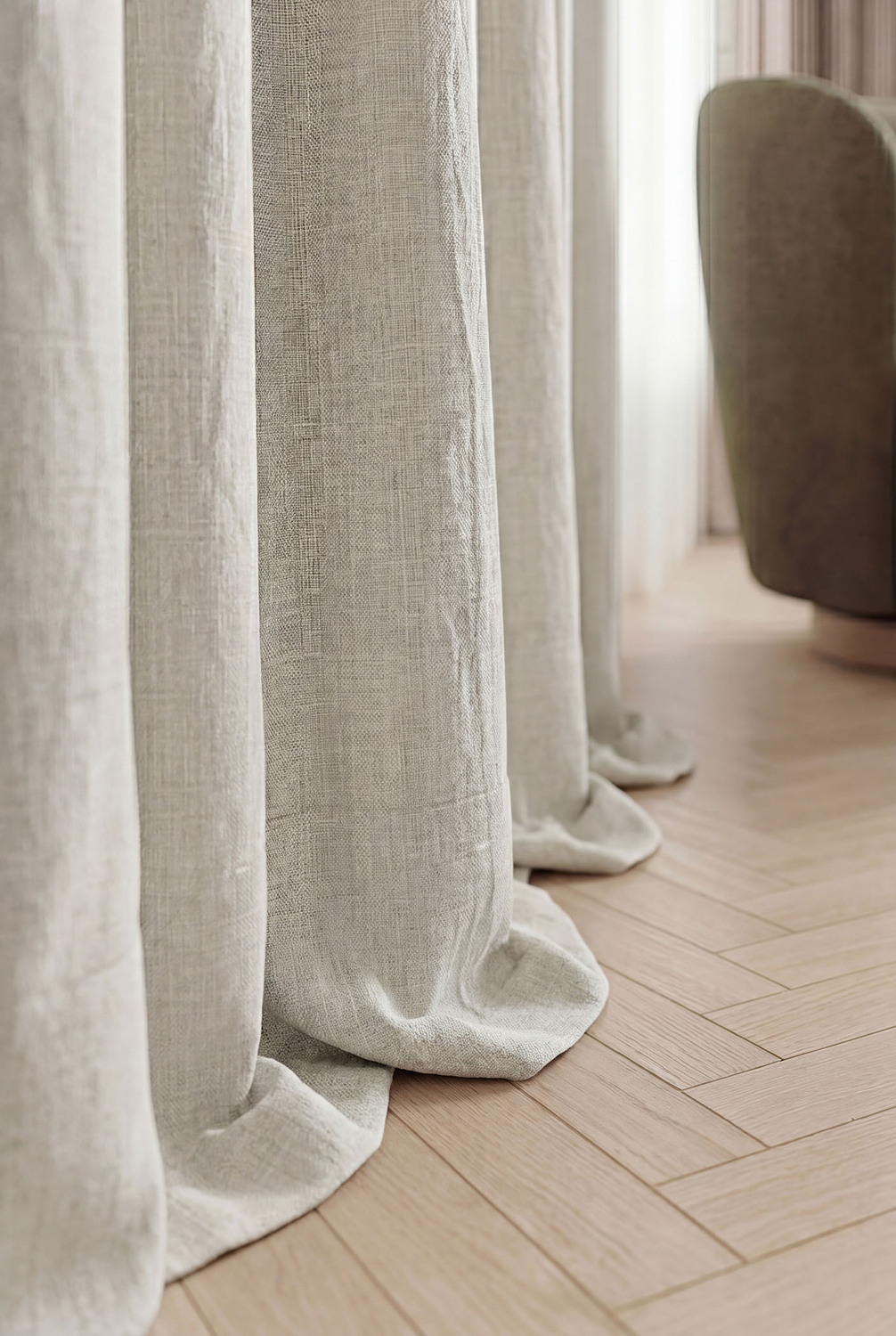 Custom Linesta Linen Light Filtering Single Panel Curtain & S-Fold Track Set