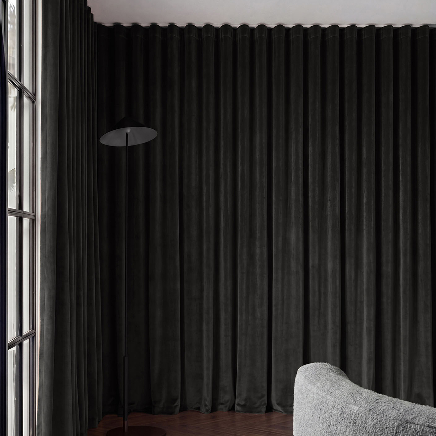 Custom Caspian Blockout S-Fold Single Panel Curtain & Track Set