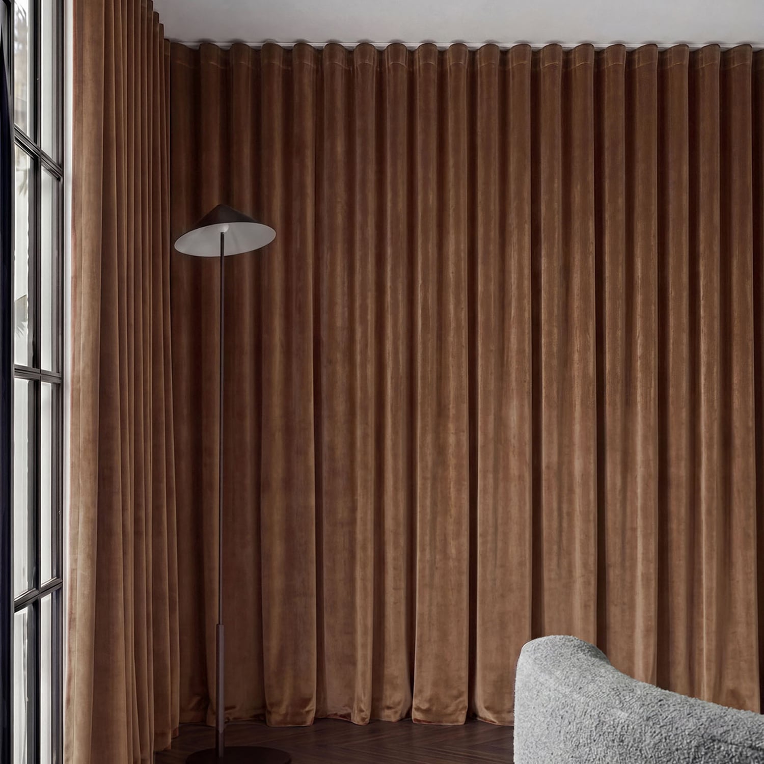Custom Caspian Blockout S-Fold Single Panel Curtain & Track Set