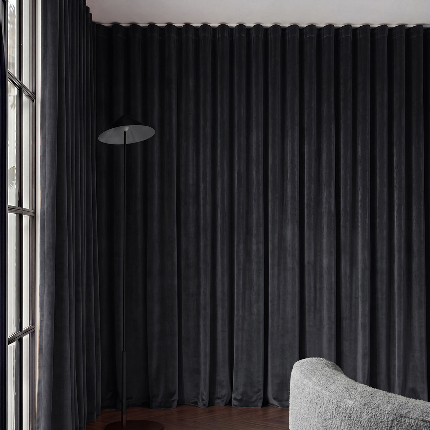 Custom Caspian Blockout S-Fold Single Panel Curtain & Track Set