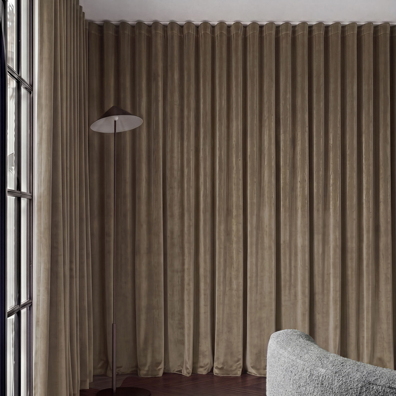 Custom Caspian Blockout S-Fold Single Panel Curtain & Track Set