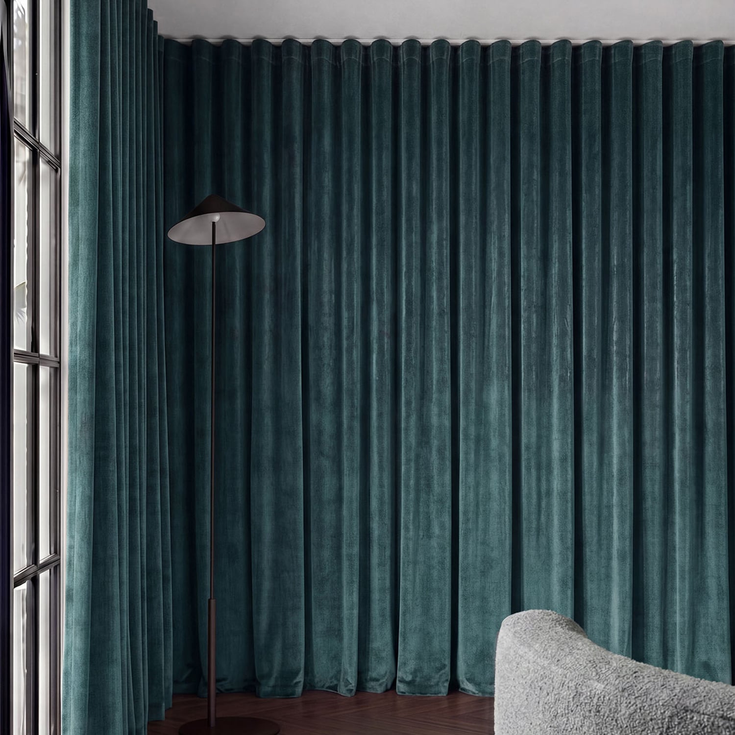 Custom Caspian Blockout S-Fold Single Panel Curtain & Track Set