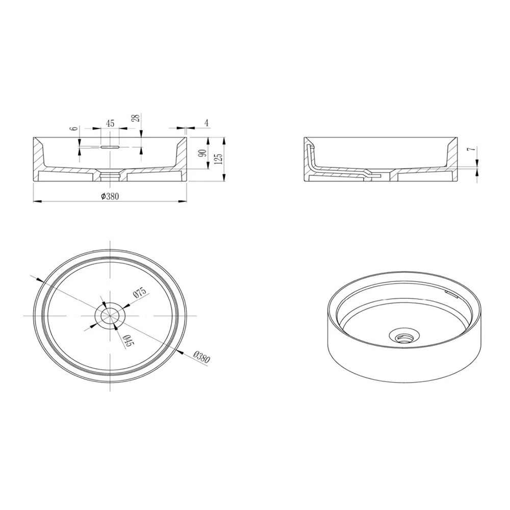 Thyra 380mm Round Solid Surface Inset Basin