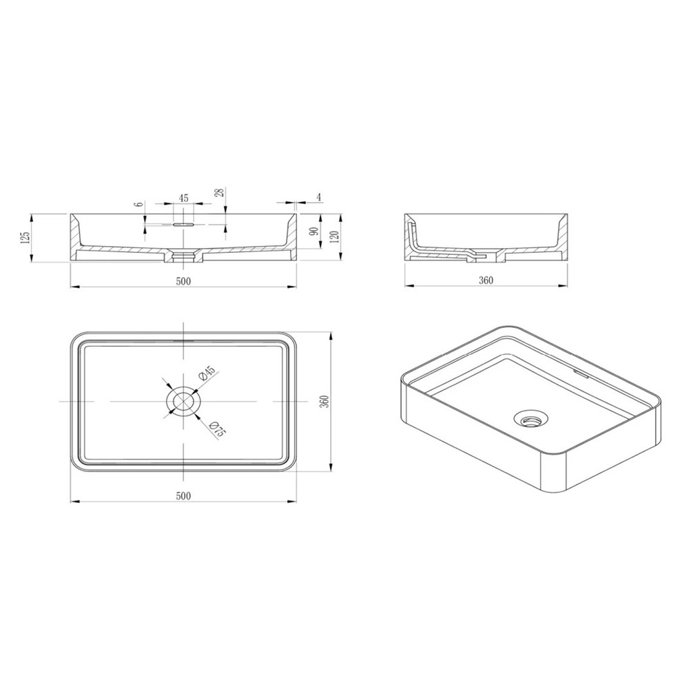 Astera 500mm Rectangular Solid Surface Inset Basin