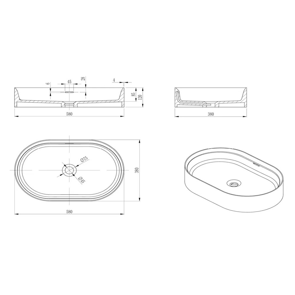 Idra 580mm Oval Solid Surface Inset Basin