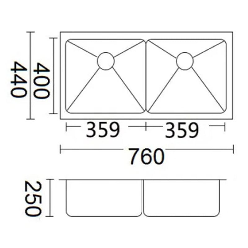 Luminare 760mm Undermount Double Stainless Steel Kitchen Sink