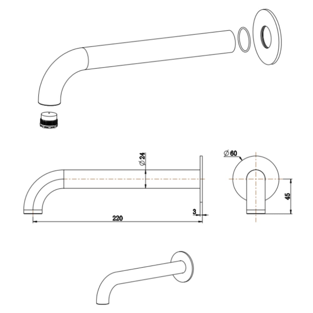 Mica Heritage 220mm Bath/Basin Spout