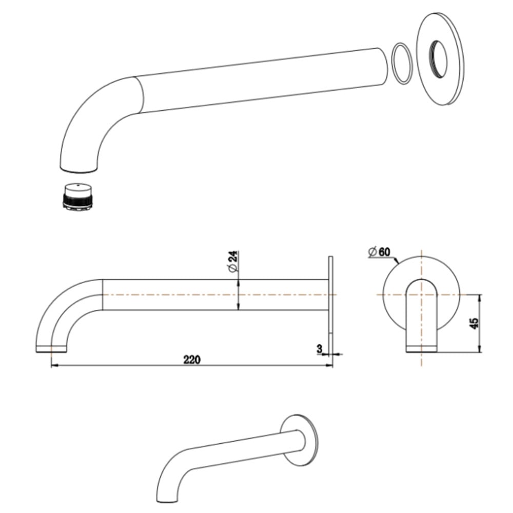 Mica Heritage 220mm Bath/Basin Spout