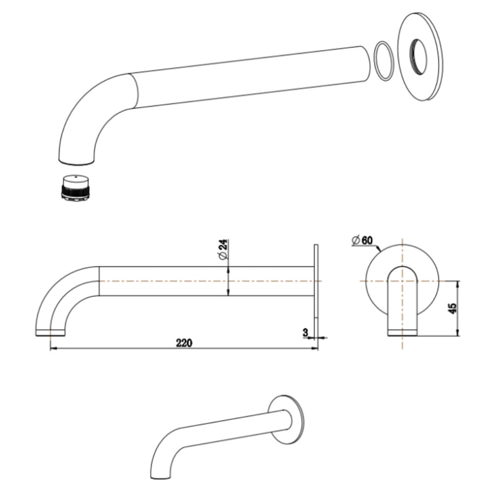 Mica Heritage 220mm Bath/Basin Spout