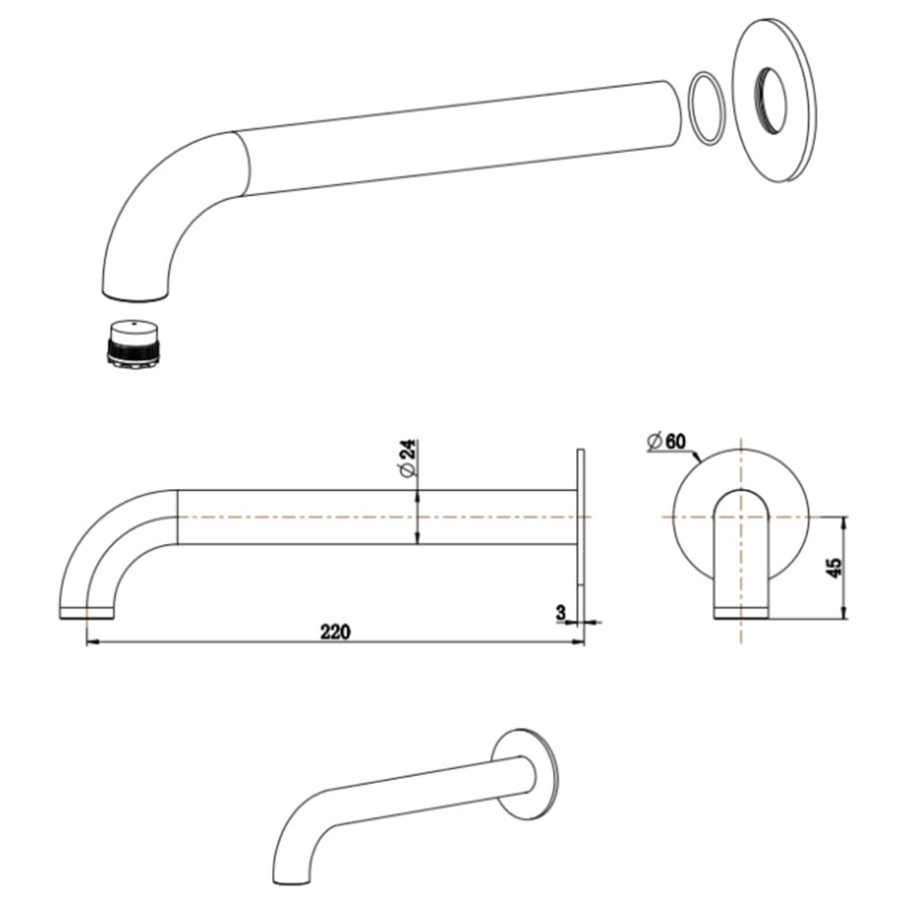 Mica Heritage 220mm Bath/Basin Spout
