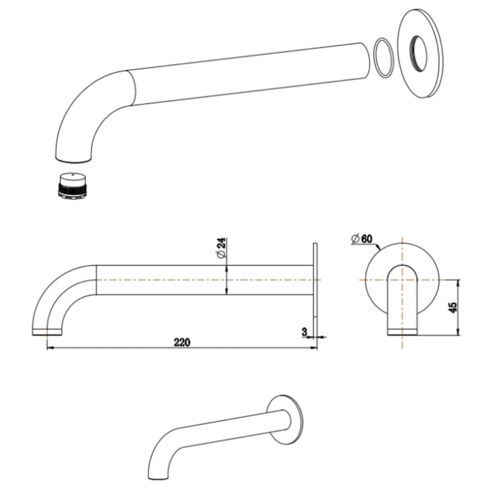Mica 220mm Bath/Basin Spout