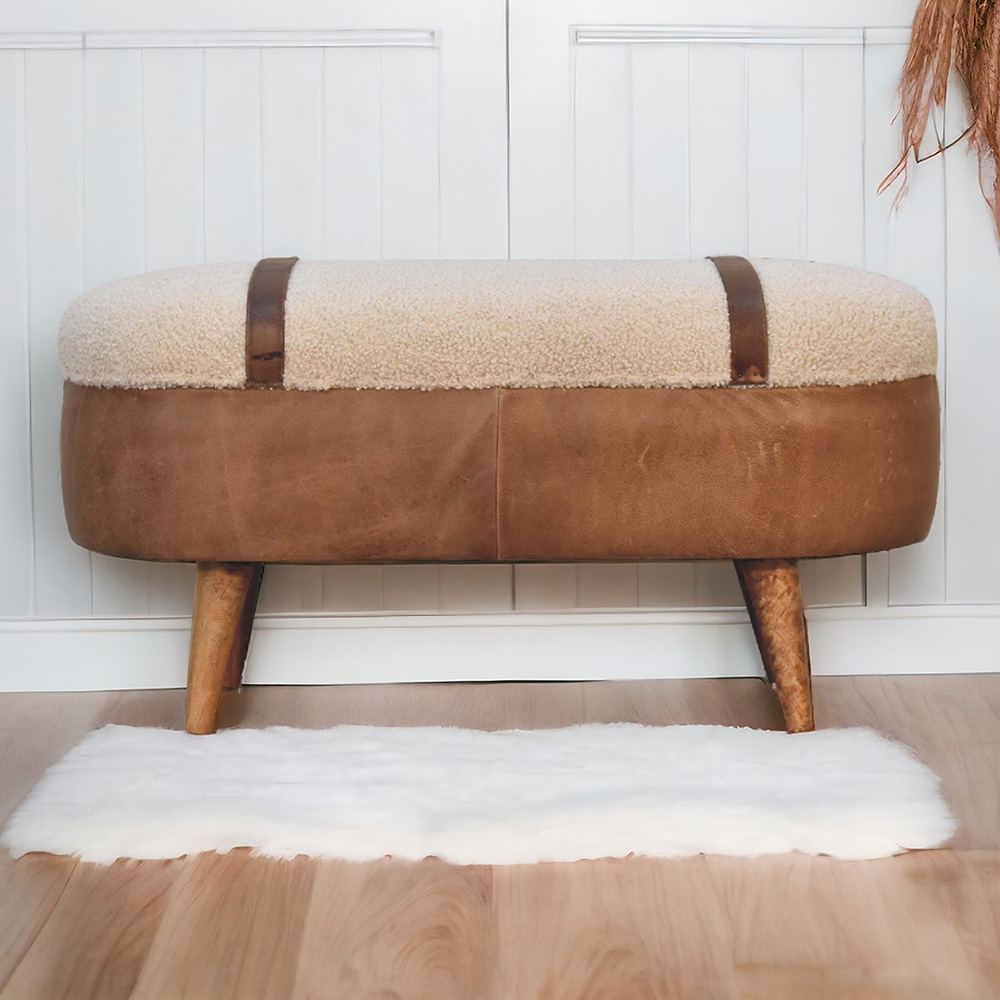 Stefan Mango Wood & Leather Storage Ottoman Bench