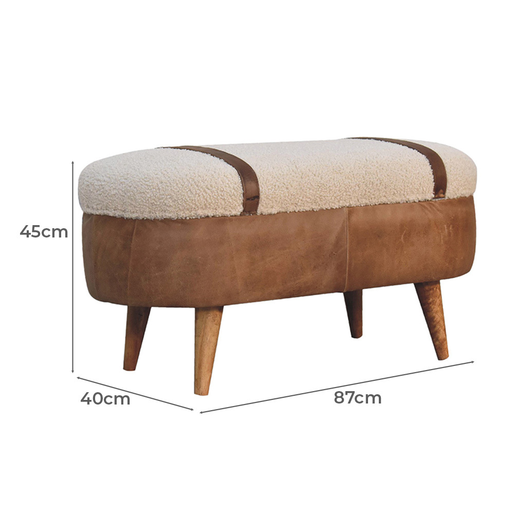 Stefan Mango Wood & Leather Storage Ottoman Bench