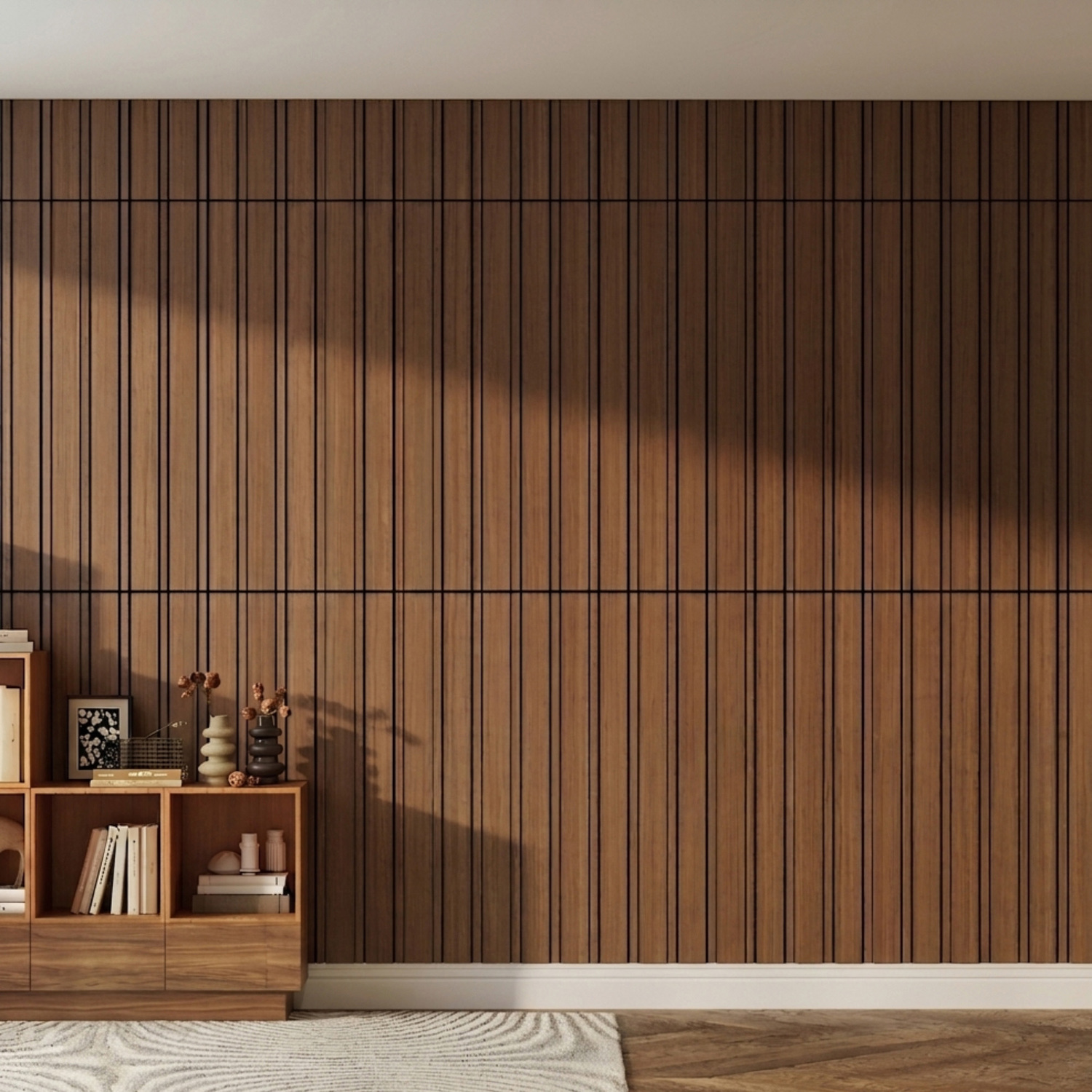Acoura Space 1200 x 600mm Amber Walnut Easy Stick Acoustic Slat Wall Panels