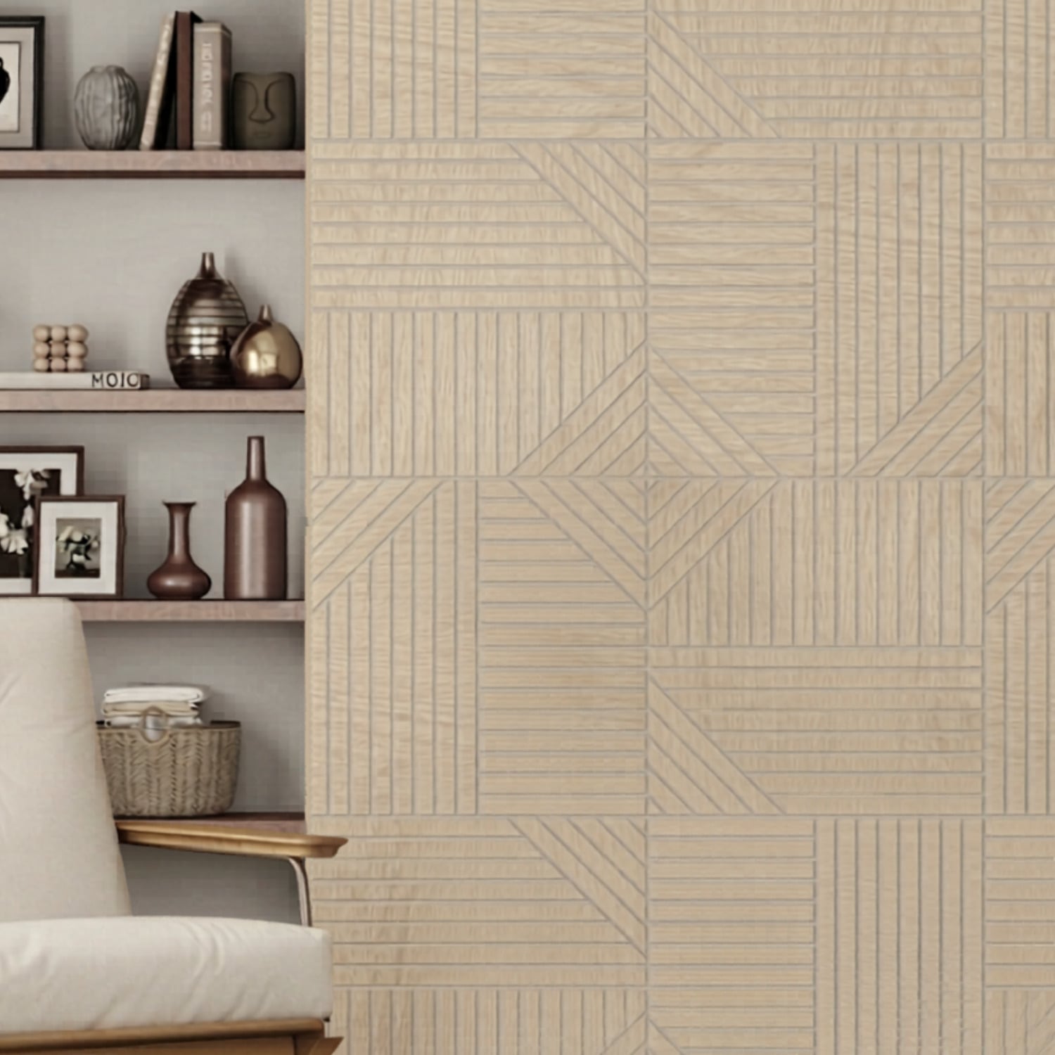 Acoura Space 600 x 600mm Natural Oak Self-Adhesive Acoustic Slat Wall Panels