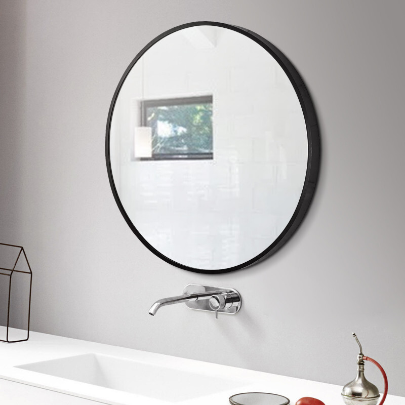 Black Gordon Round Aluminium Bathroom Mirror