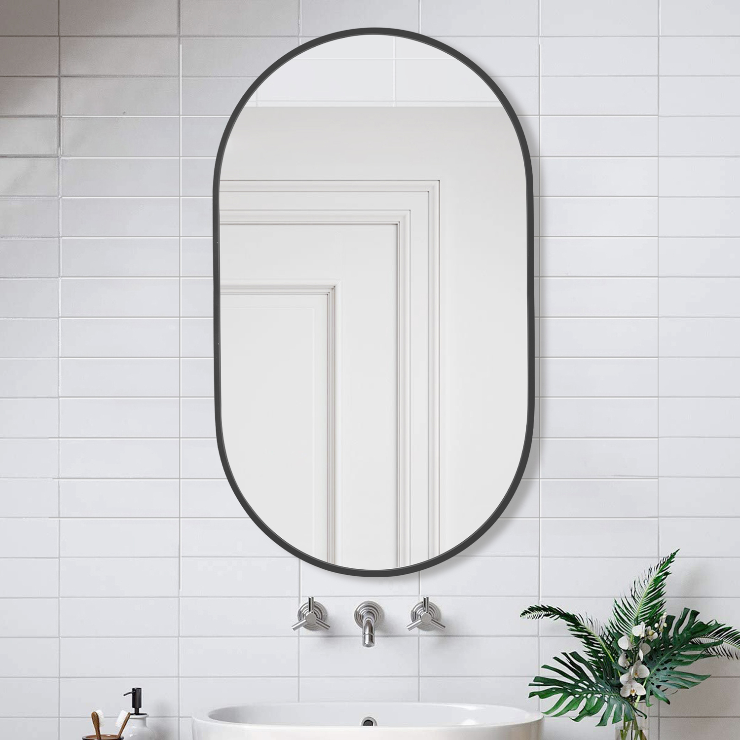 Black Superia Oval Stainless Steel Wall Mirror