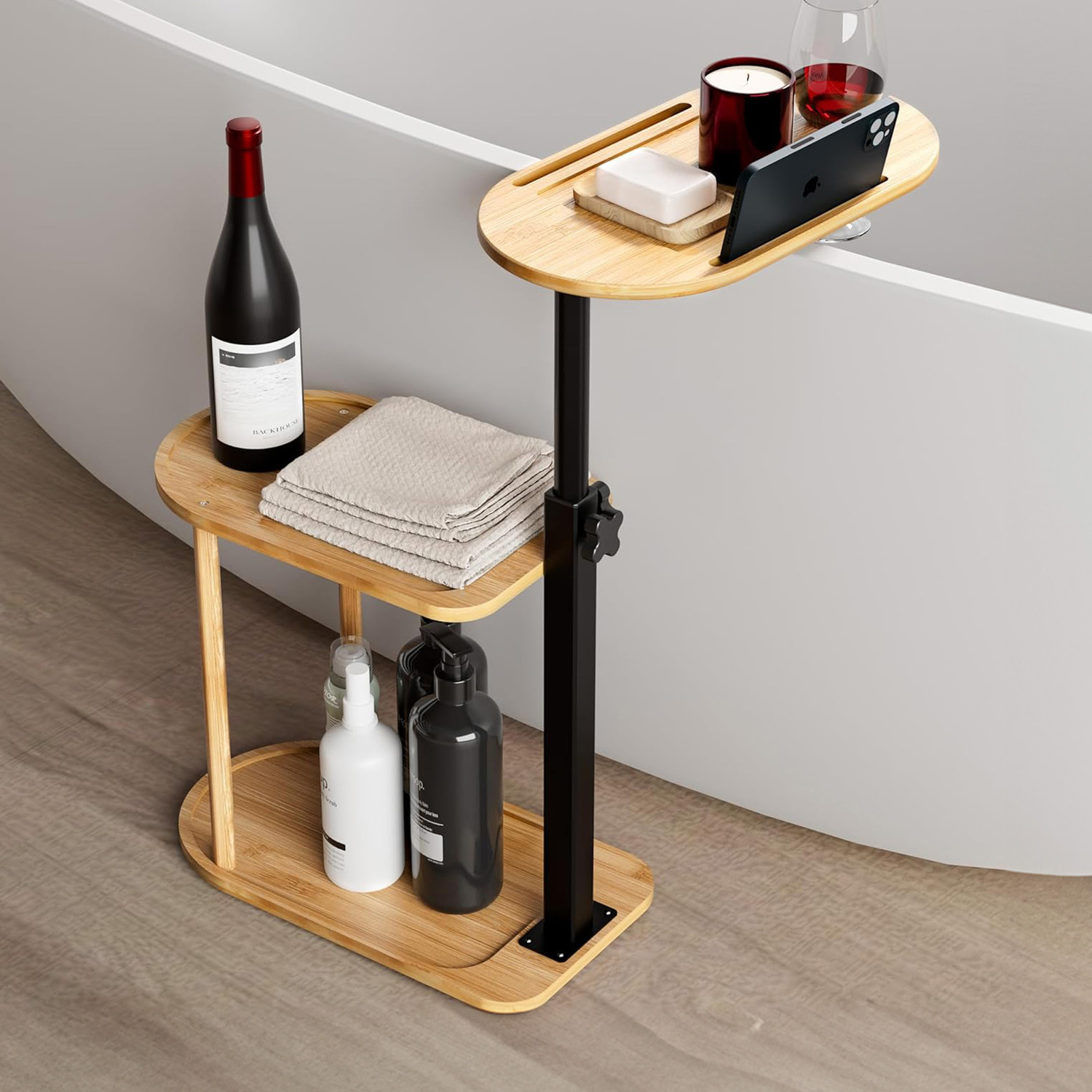 Bamboo & Steel Adjustable Side Table
