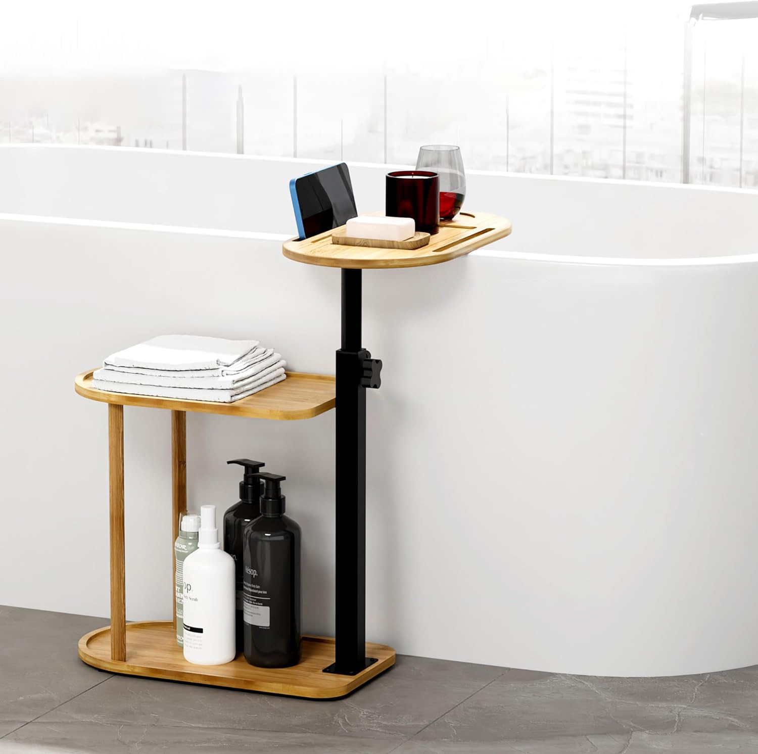 Bamboo & Steel Adjustable Side Table