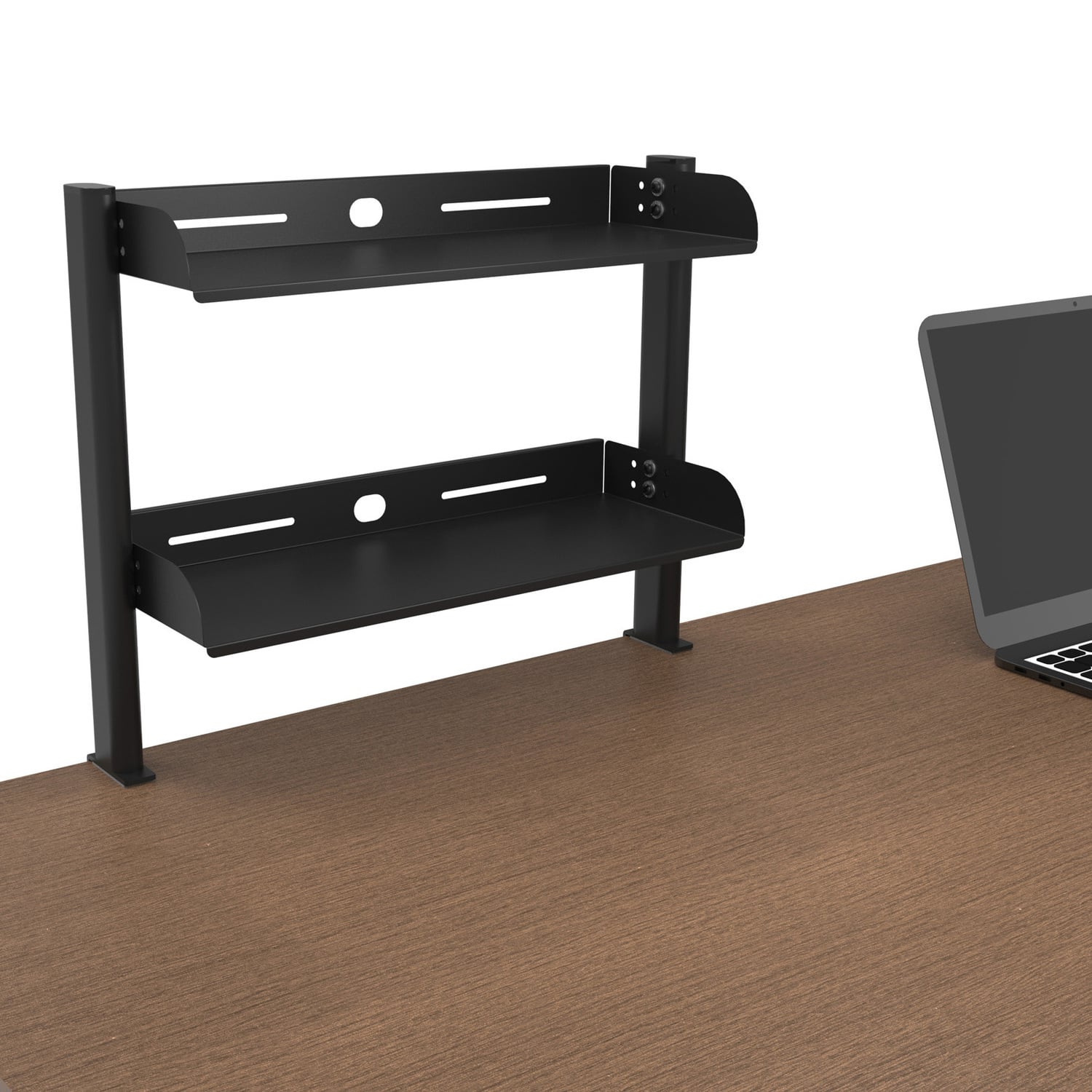 Heathcliff 2 Tier Clamp-On Desk Shelf with Under Desk Cable Management Tray