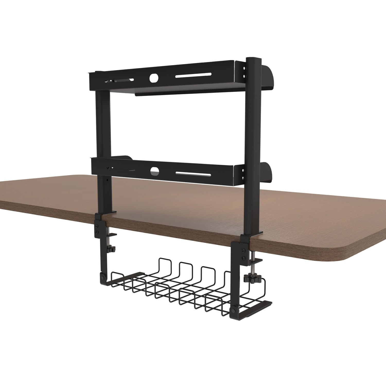 Heathcliff 2 Tier Clamp-On Desk Shelf with Under Desk Cable Management Tray