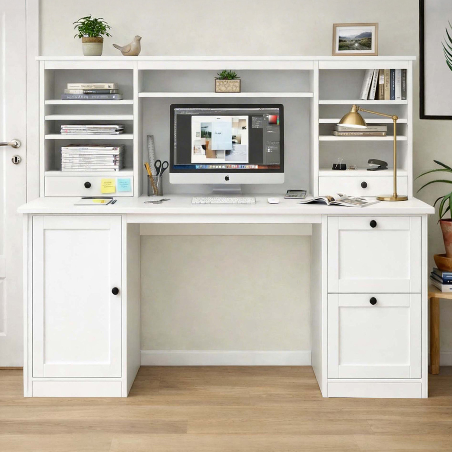 Demetra 2 Drawer Desk with Hutch