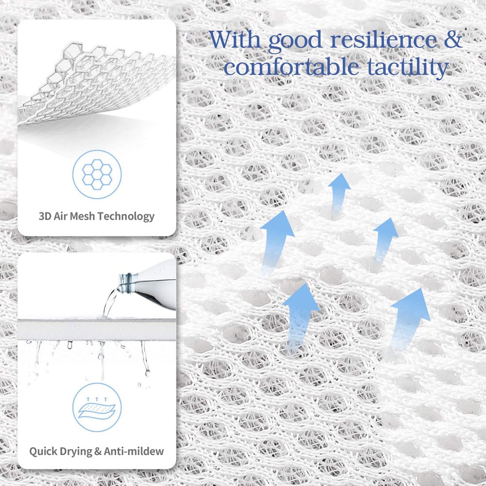 White 3D Mesh Bath Pillow Neck Back Support Bathtub Cushion Suction Cups Non-slip Pad
