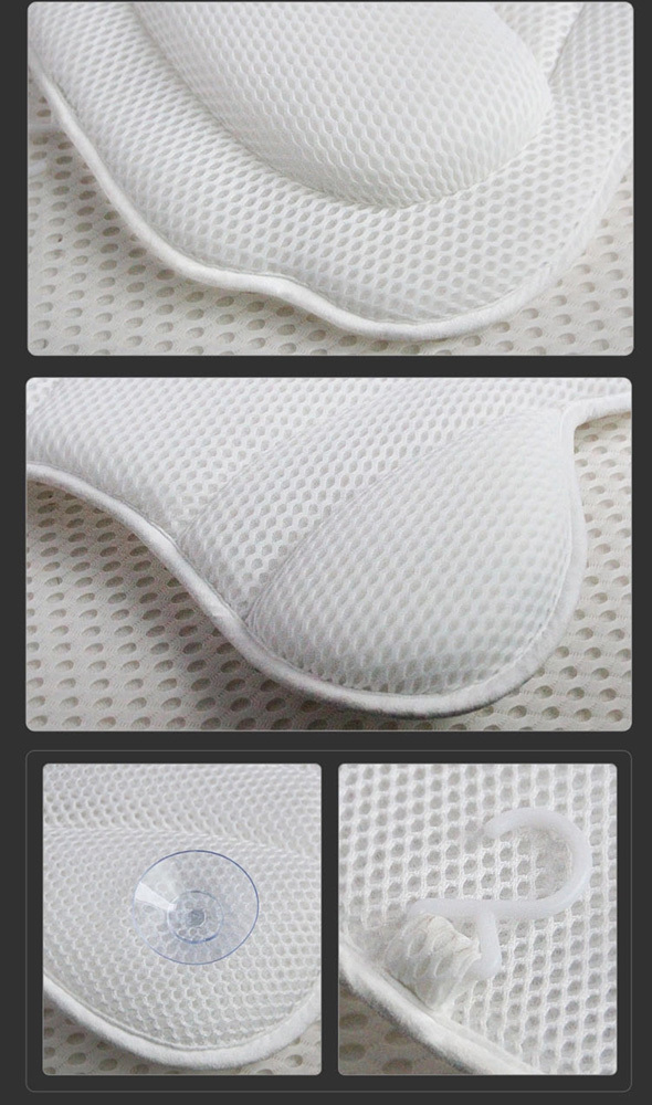 White 3D Mesh Bath Pillow Neck Back Support Bathtub Cushion Suction Cups Non-slip Pad