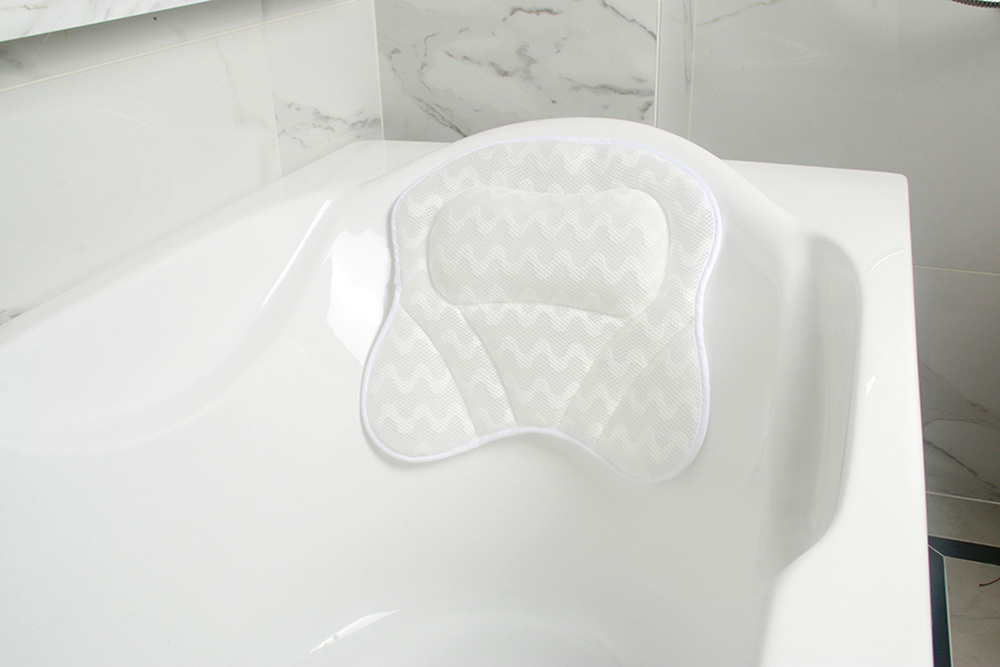 White 3D Mesh Bath Pillow Neck Back Support Bathtub Cushion Suction Cups Non-slip Pad