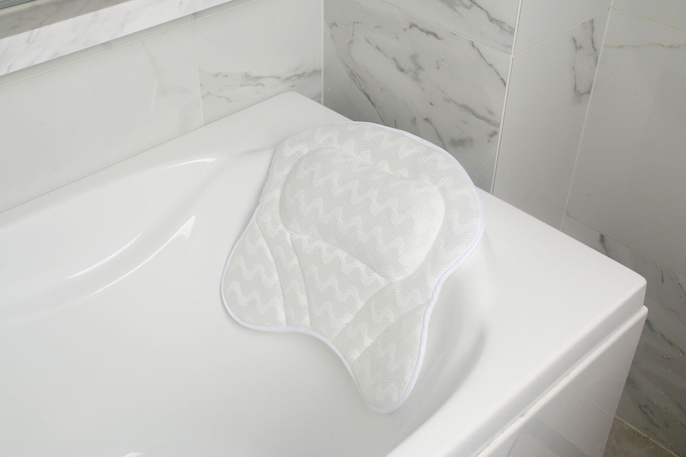 White 3D Mesh Bath Pillow Neck Back Support Bathtub Cushion Suction Cups Non-slip Pad
