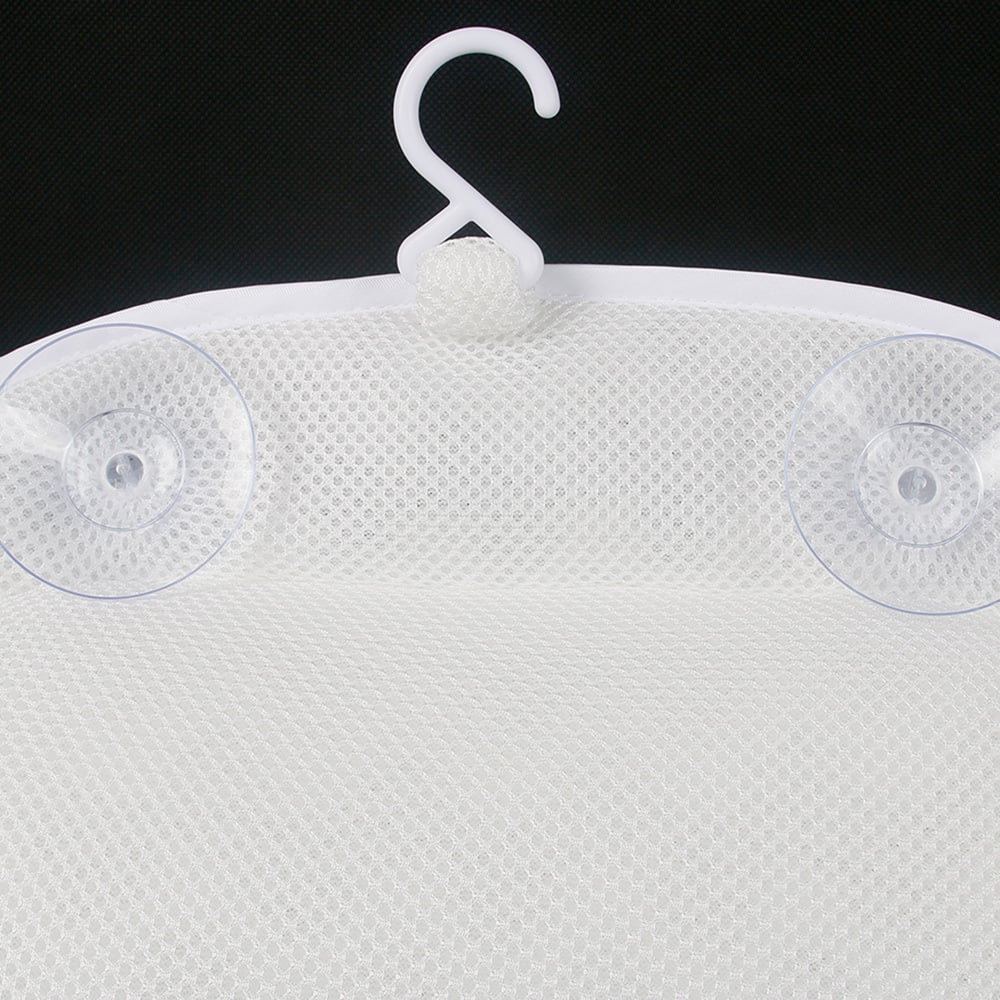 White 3D Mesh Bath Pillow Neck Back Support Bathtub Cushion Suction Cups Non-slip Pad