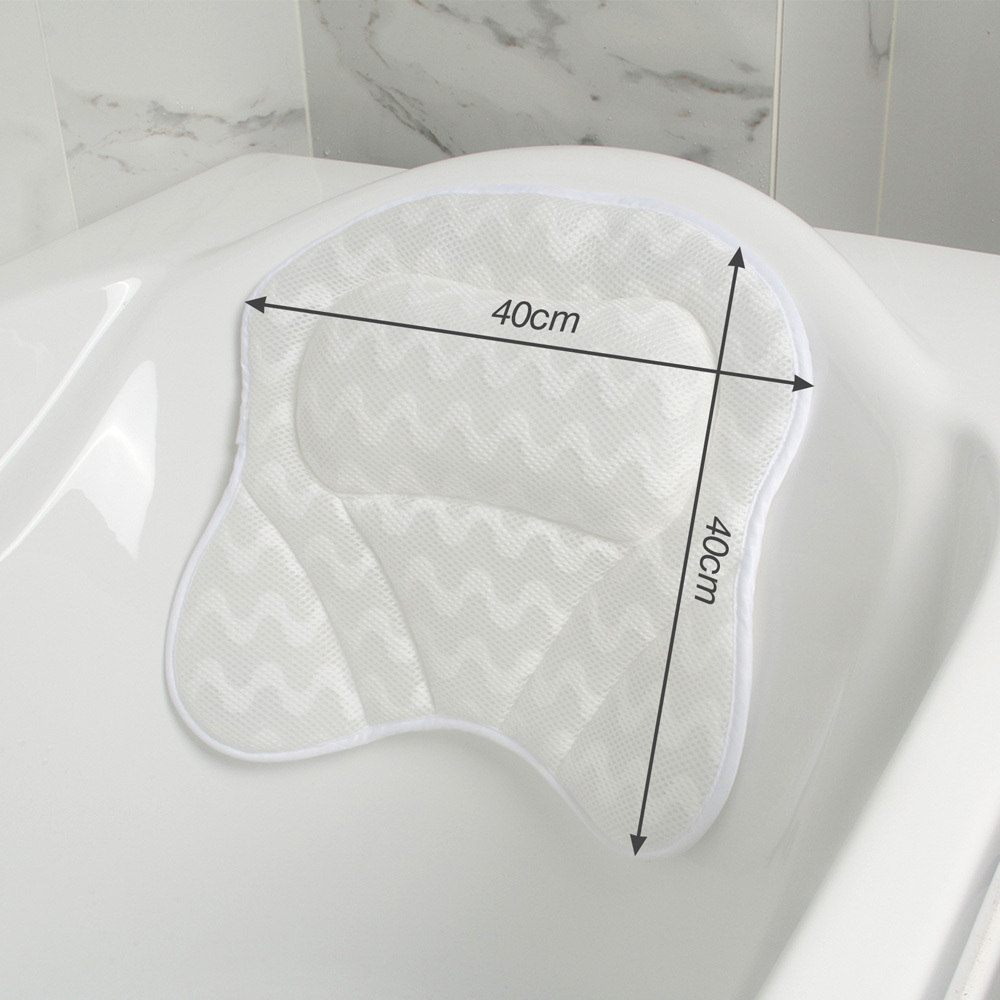White 3D Mesh Bath Pillow Neck Back Support Bathtub Cushion Suction Cups Non-slip Pad