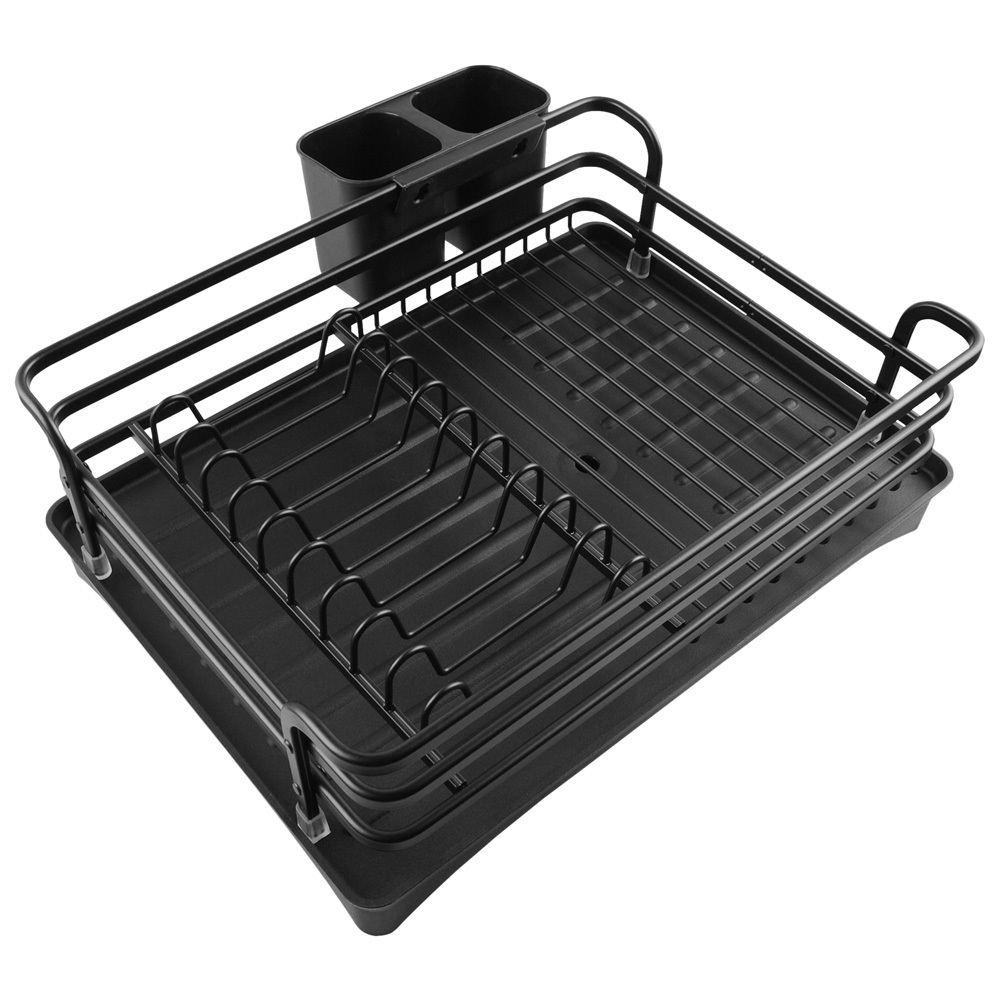 Black Kitchen Dish Drying Rack Storage Organizer Drainer Basket Plate Shelf One Tier Black