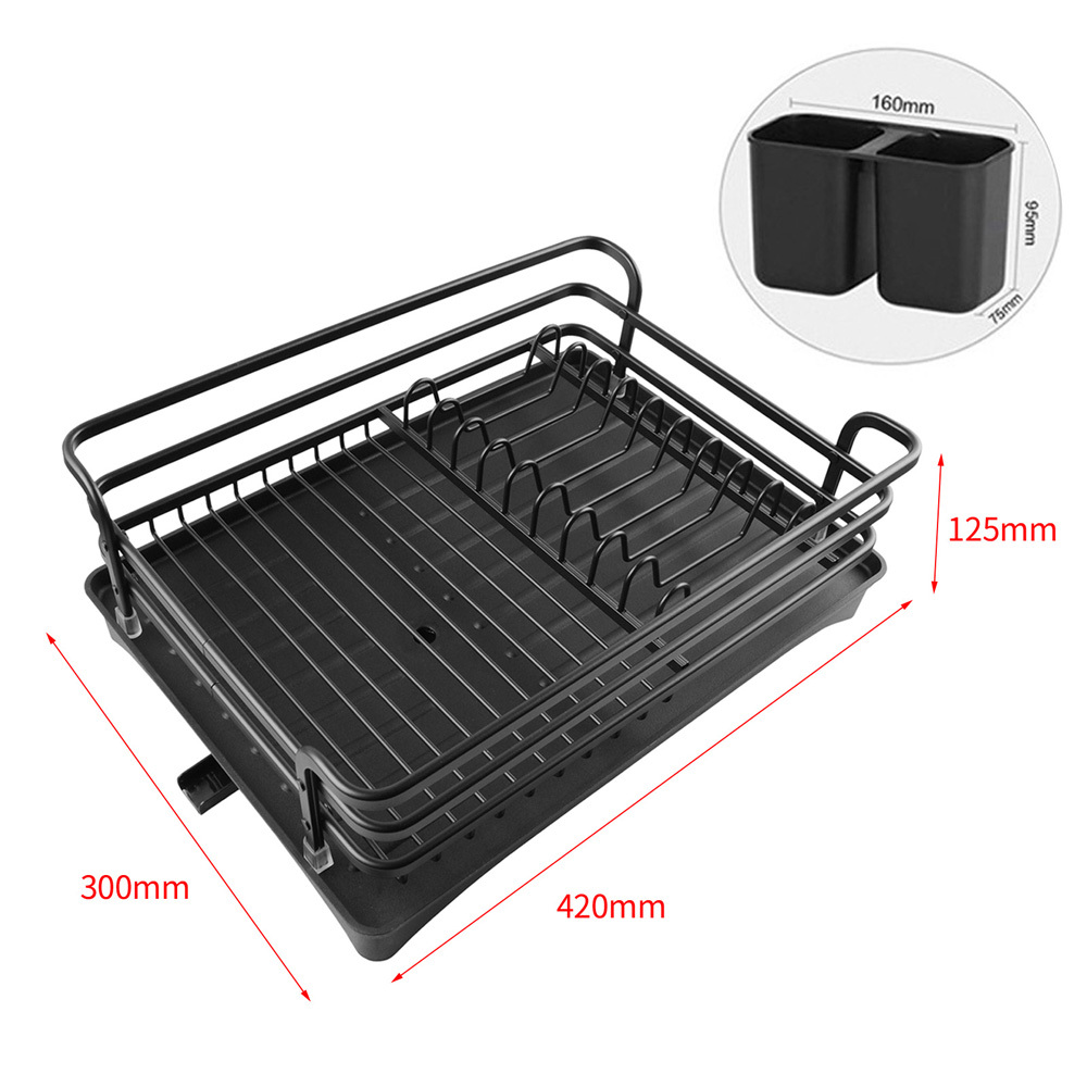 Black Kitchen Dish Drying Rack Storage Organizer Drainer Basket Plate Shelf One Tier Black