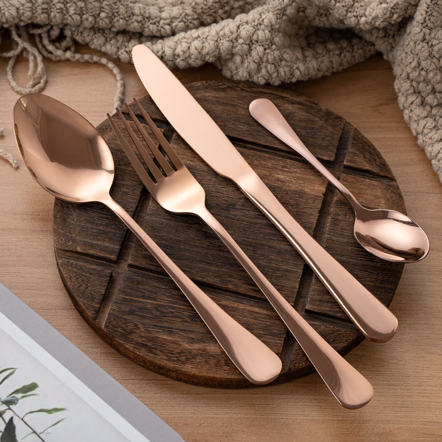 24 Piece Rose Gold Stainless Steel Cutlery Set