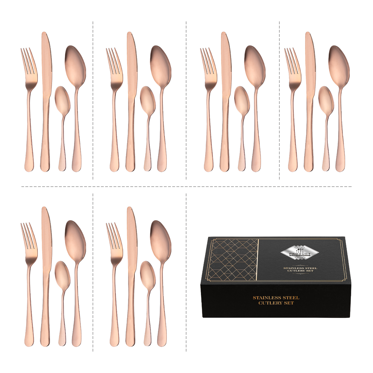 24 Piece Rose Gold Stainless Steel Cutlery Set
