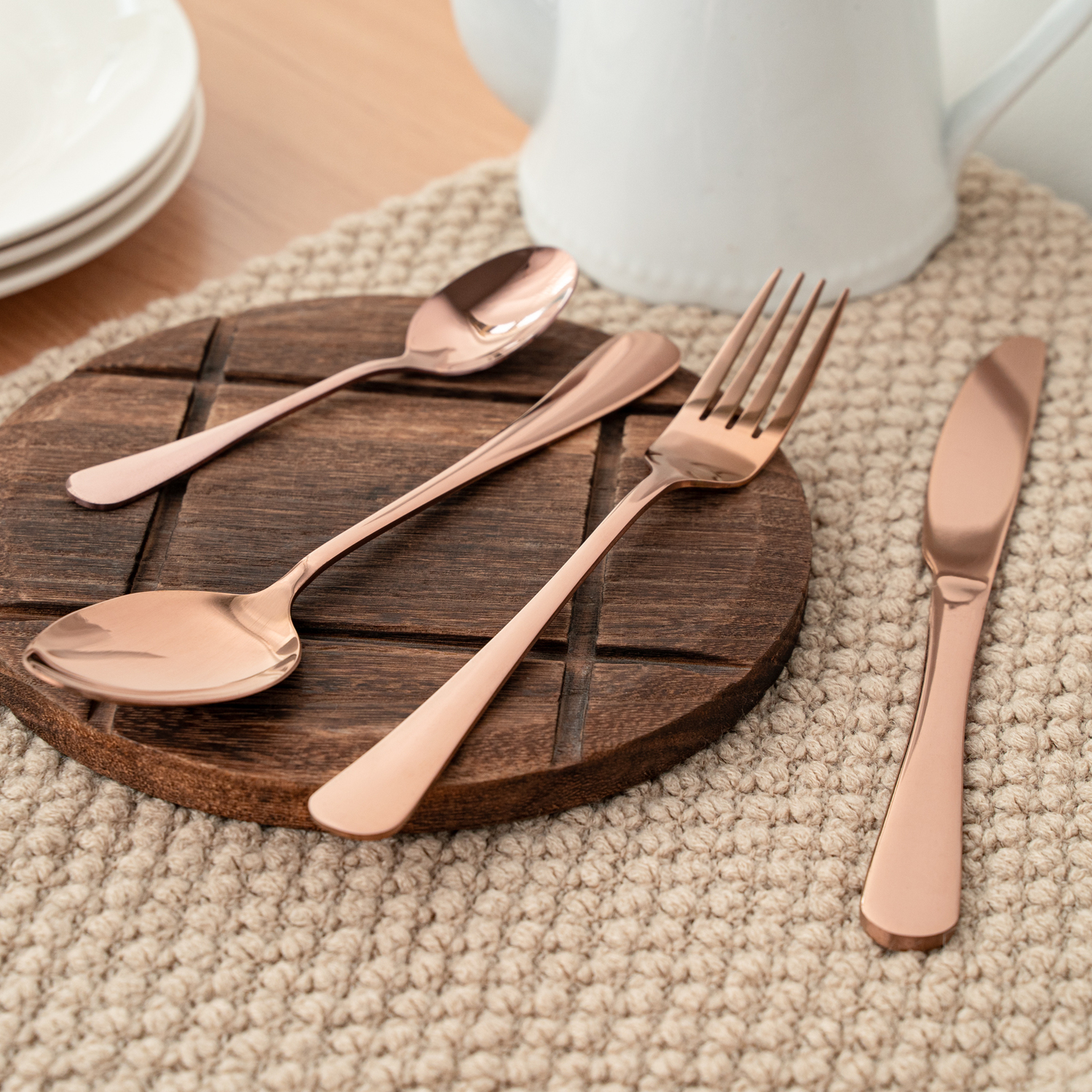 24 Piece Rose Gold Stainless Steel Cutlery Set