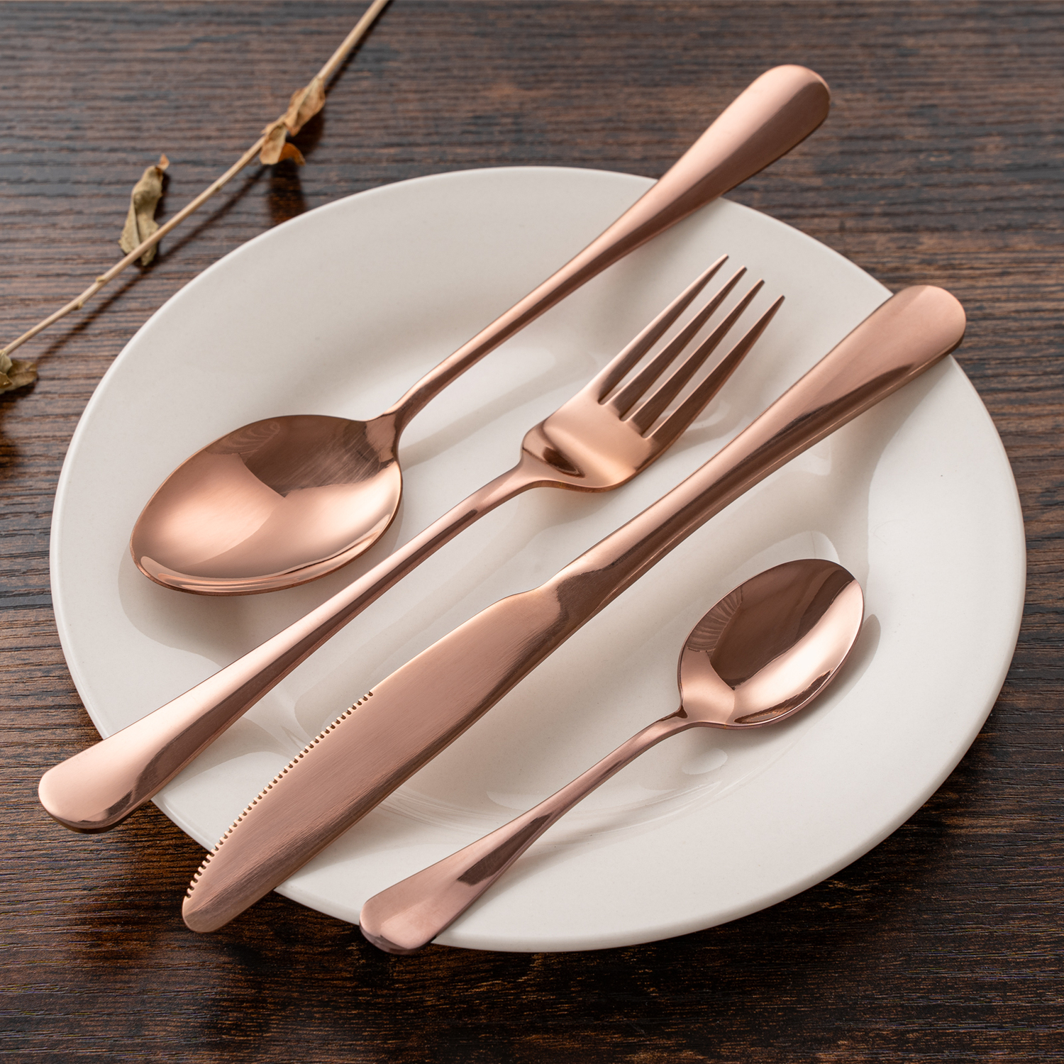 24 Piece Rose Gold Stainless Steel Cutlery Set