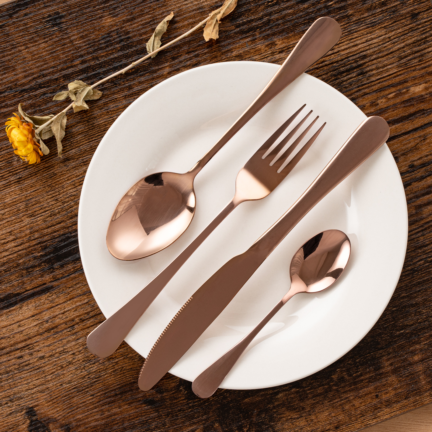 24 Piece Rose Gold Stainless Steel Cutlery Set
