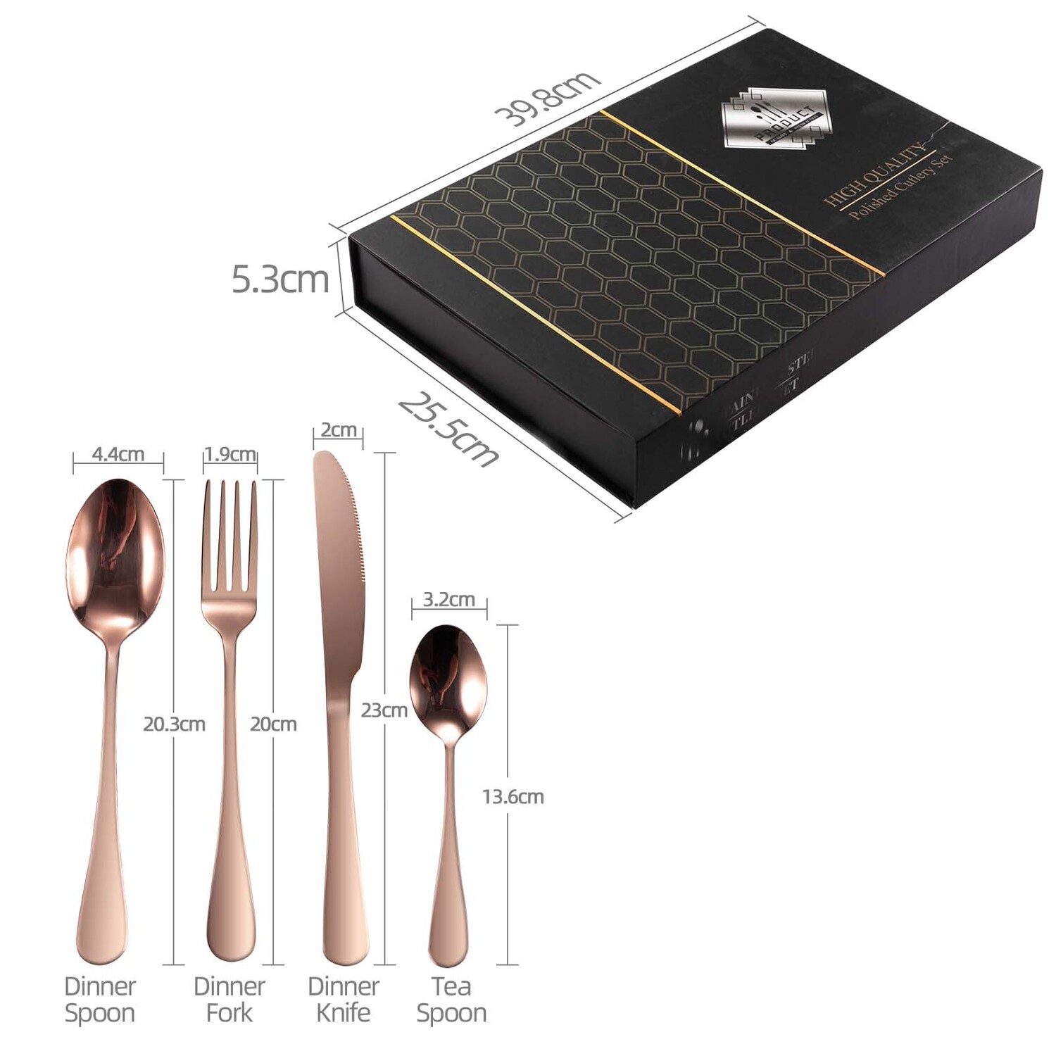 24 Piece Rose Gold Stainless Steel Cutlery Set
