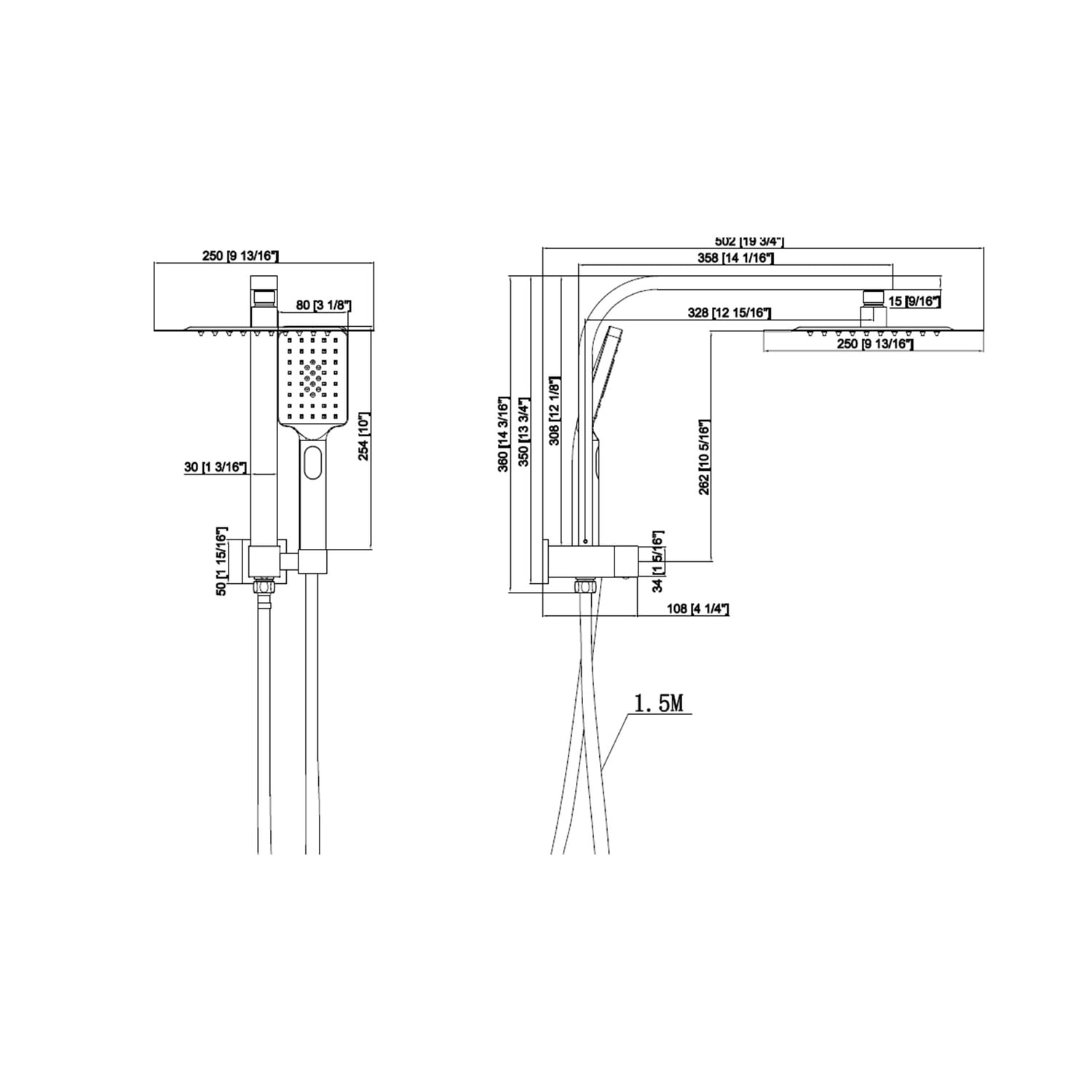 Declan Square Hand-Held Shower Head Set