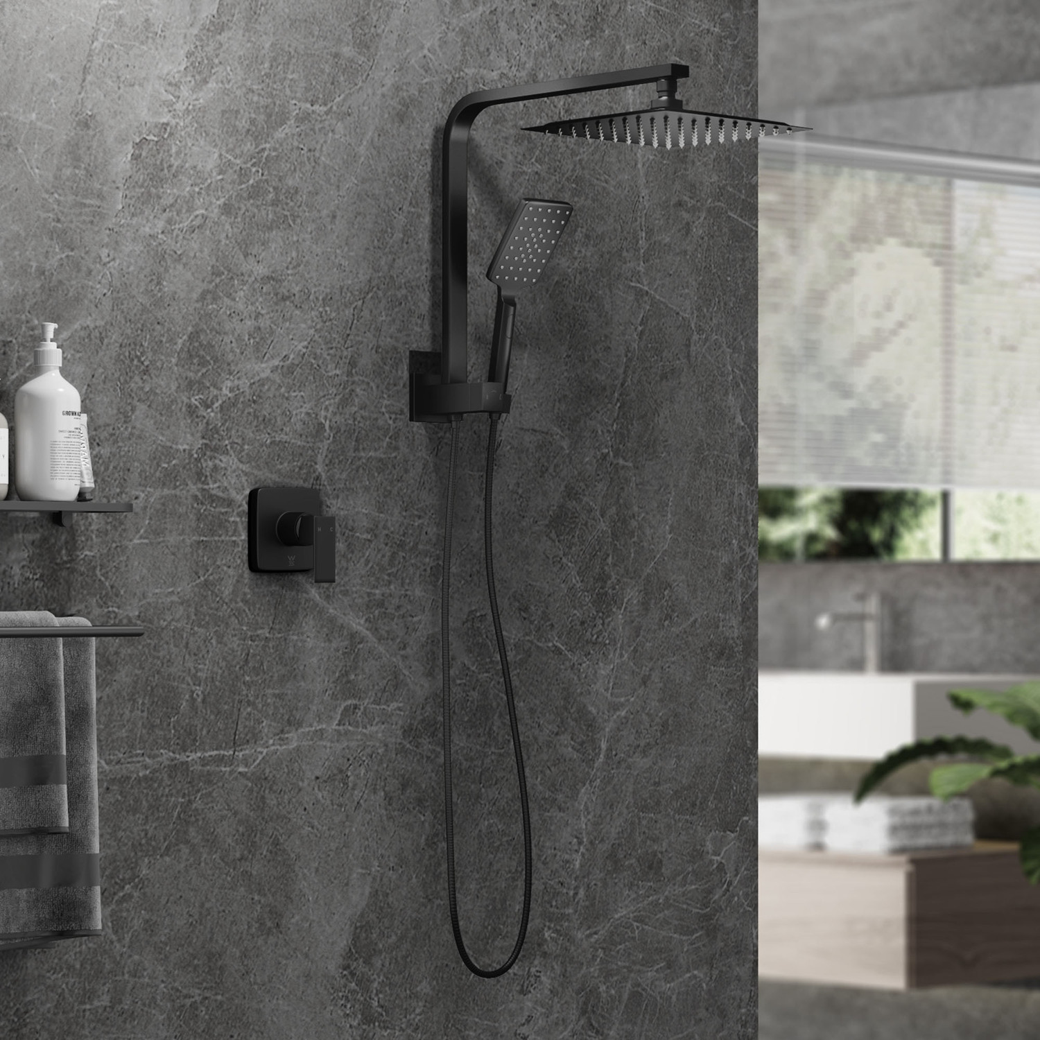 Declan Square Hand-Held Shower Head Set