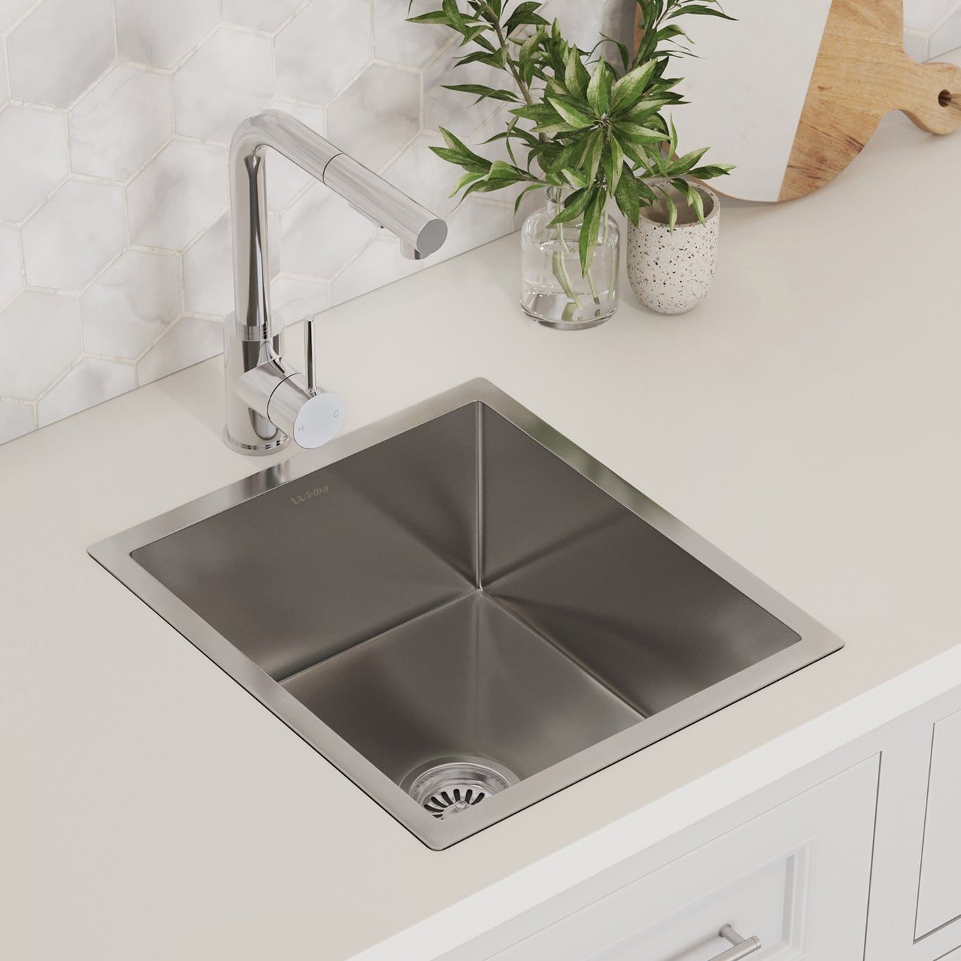 Yeva 380mm Single Kitchen Sink & Pull-Out Mixer