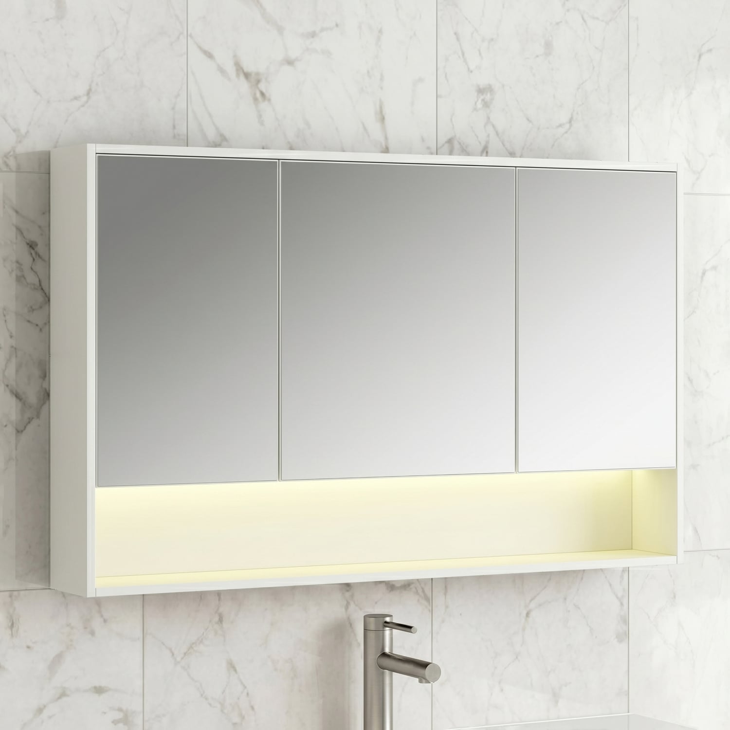 Meriden 1200mm LED Mirrored Shaving Cabinet with Open Shelf