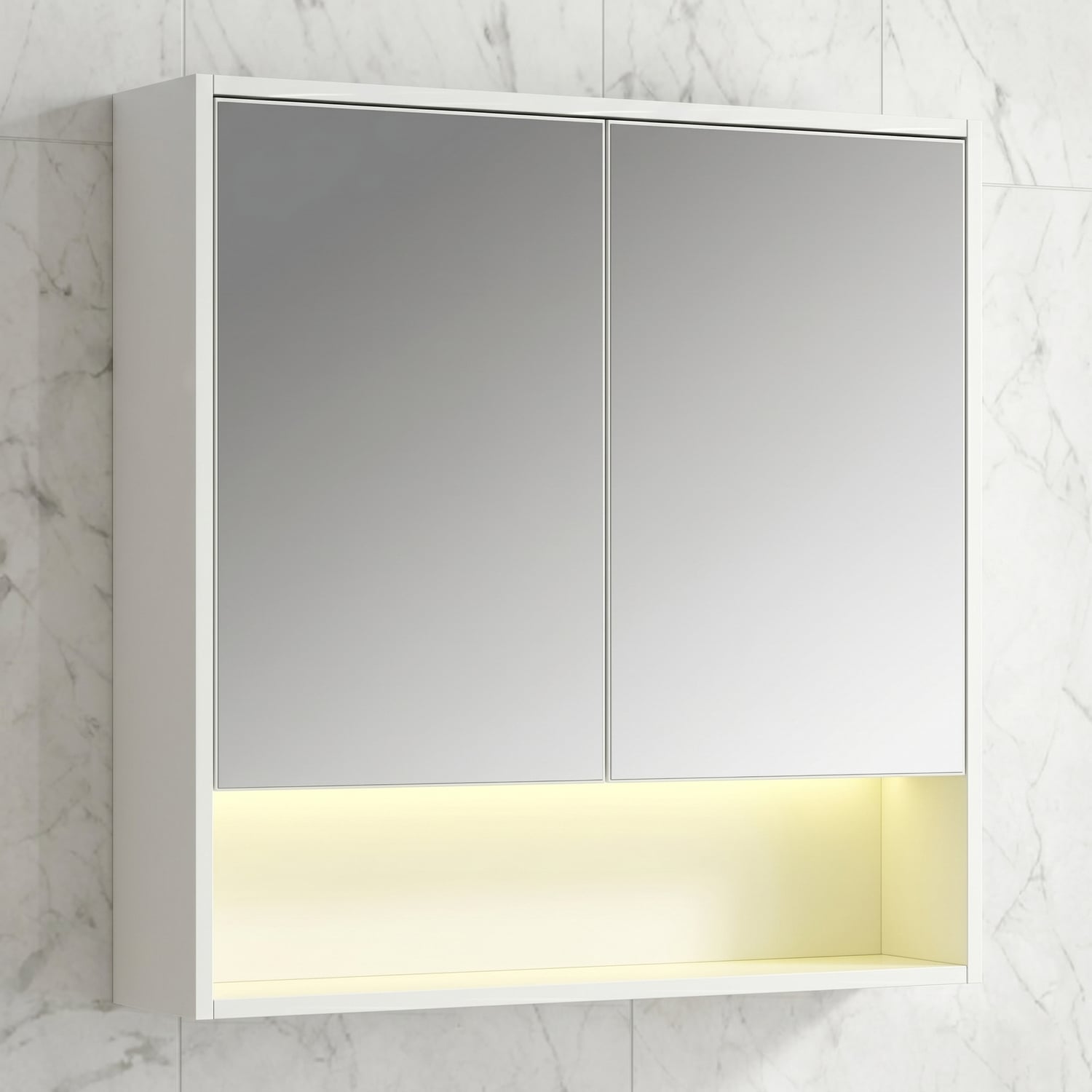 Meriden 750mm LED Mirrored Shaving Cabinet with Open Shelf