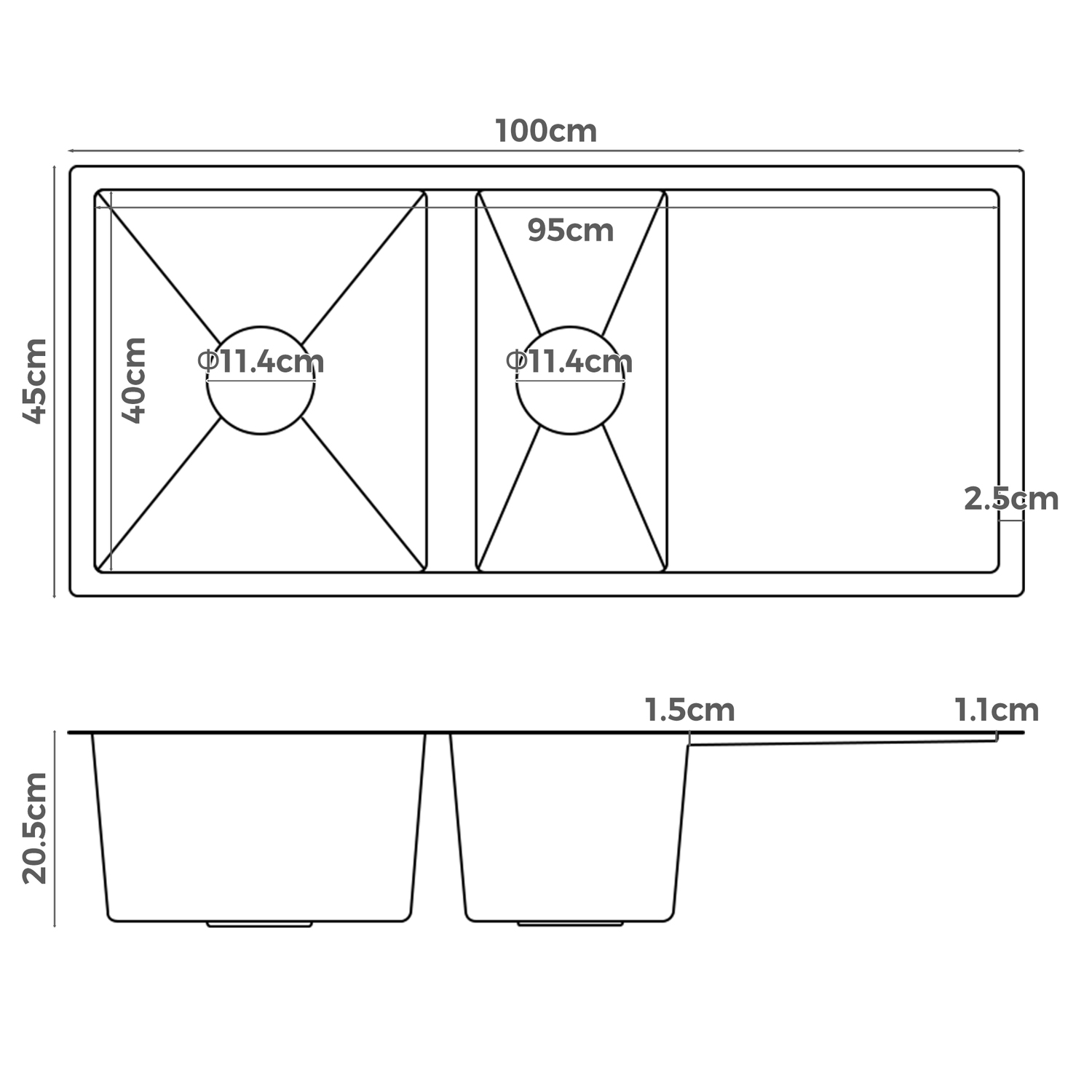 Kalypso 1000mm Double Kitchen Sink with Drainer