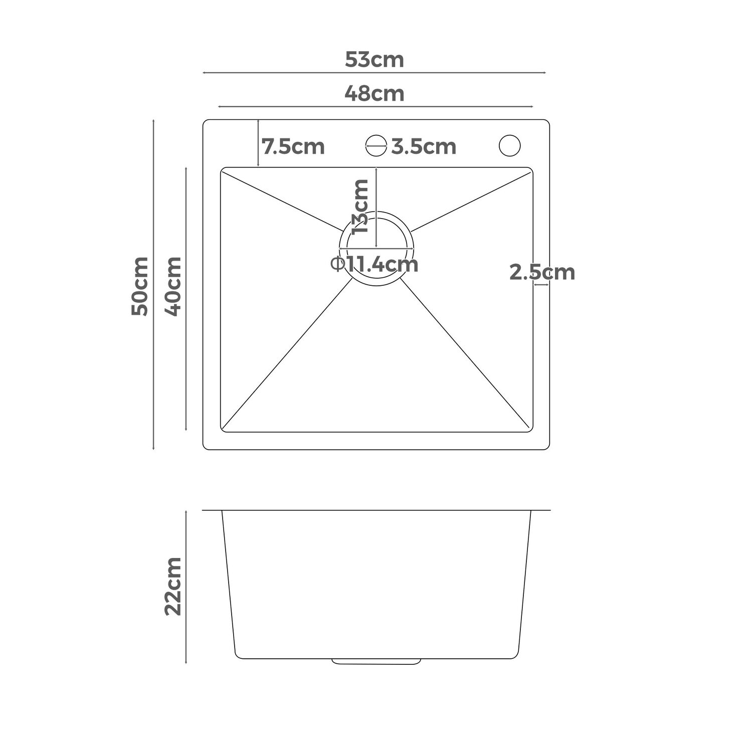 Wingrave 530mm Single Stainless Steel Kitchen Sink