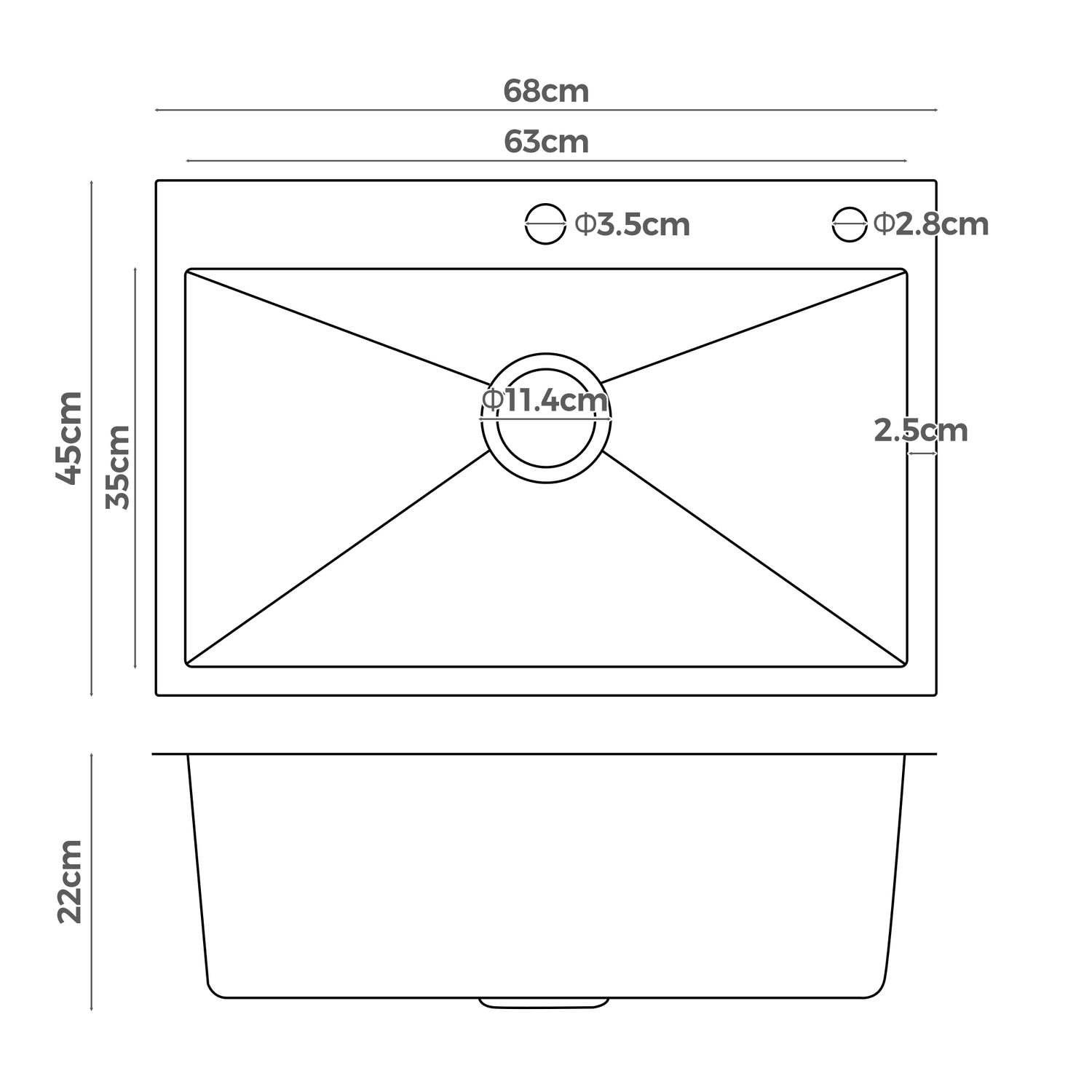 Costa 680mm Single Stainless Steel Kitchen Sink