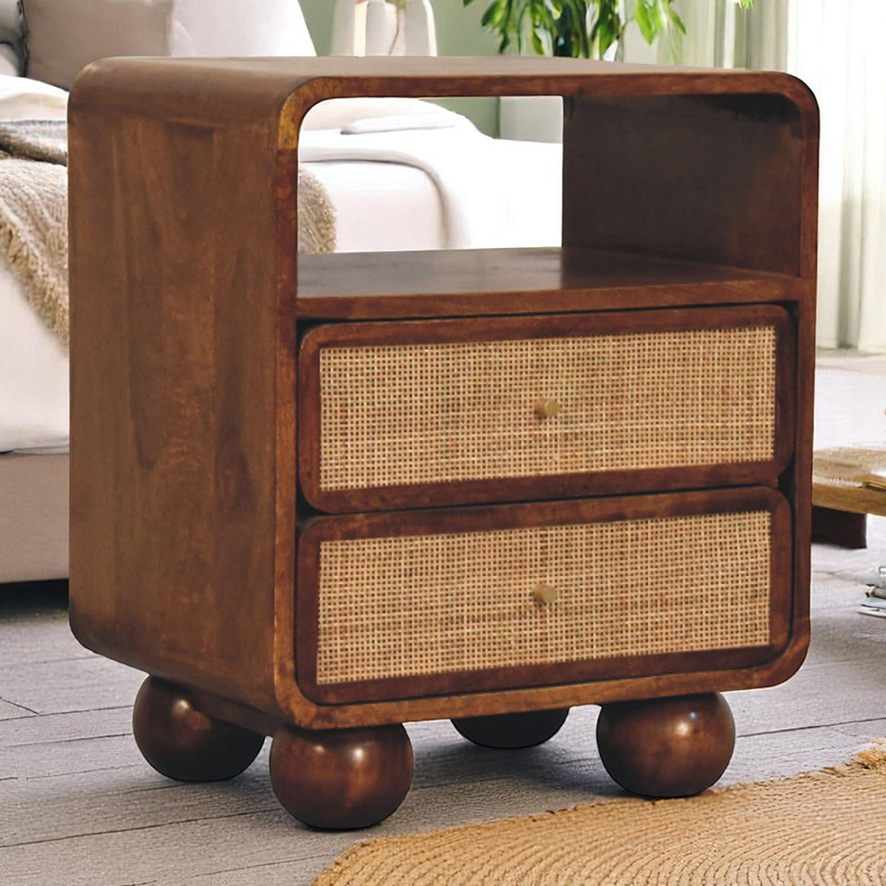 Austra Mango Wood & Rattan Bedside table